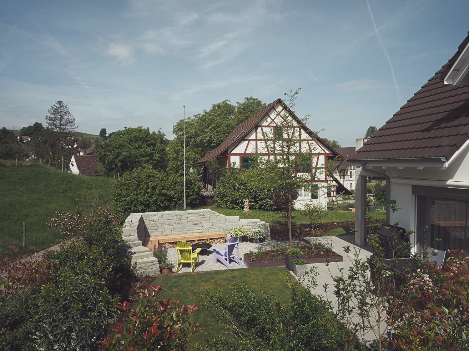 Sicht auf Feuerstelle von oben